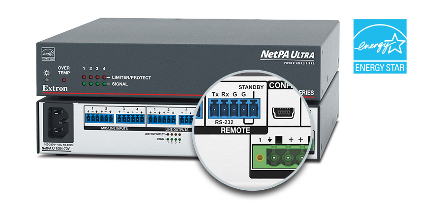 贴近 NetPA 1004 后面板上待机控制端口的 Energy Star 标识。