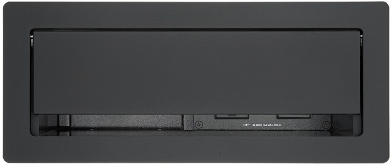 Low-profile lid and full-width cable pass-through for convenient access to AV and power