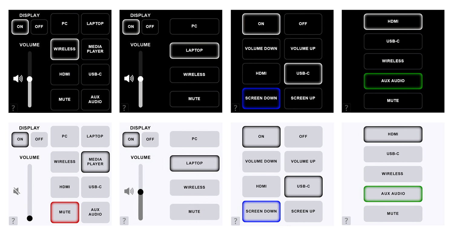 Preconfigured Button Layouts in Dark and Light Modes