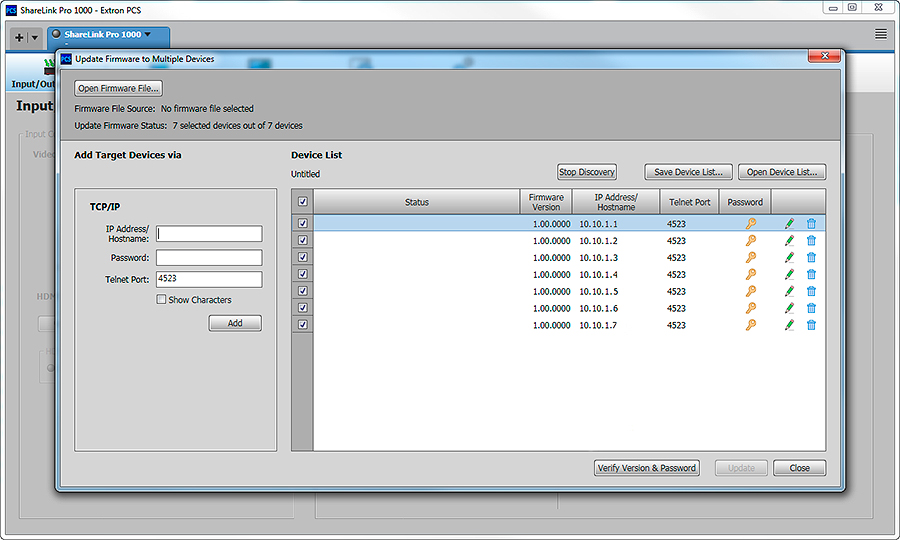 Multiple ShareLink Pro 500’s firmware can be updated using Extron PCS