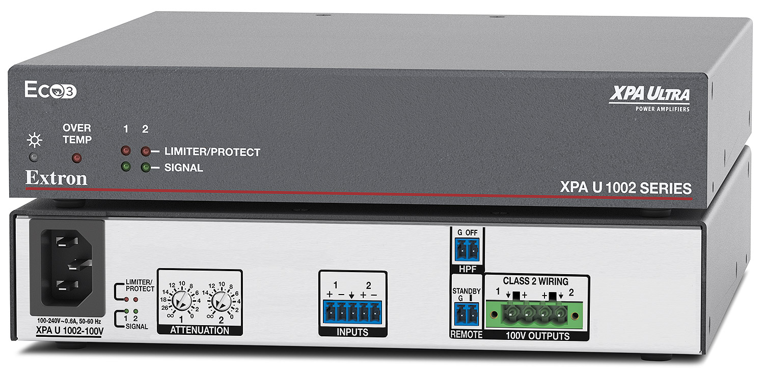 XPA U 1002-100V – Two Channels, 100 watts – 100 volts